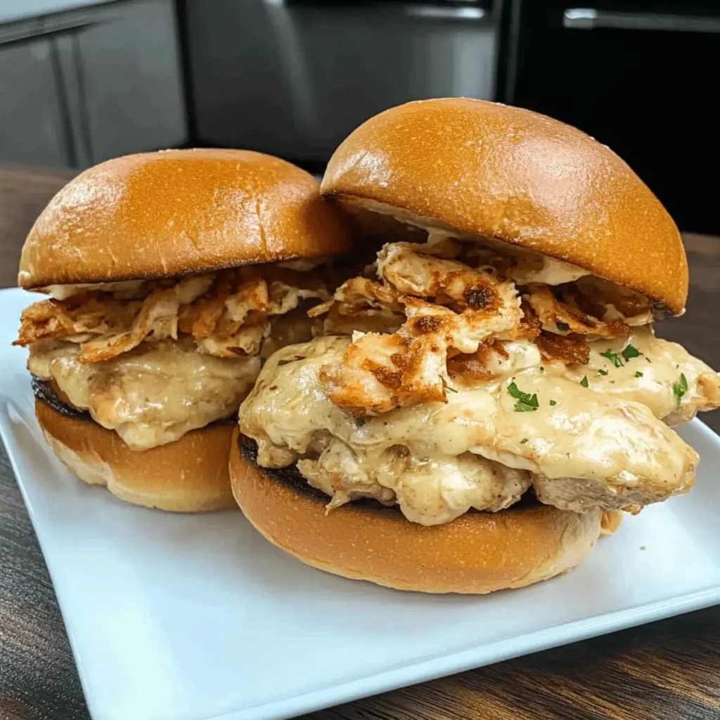 Crockpot Parmesan Garlic Chicken Sandwiches