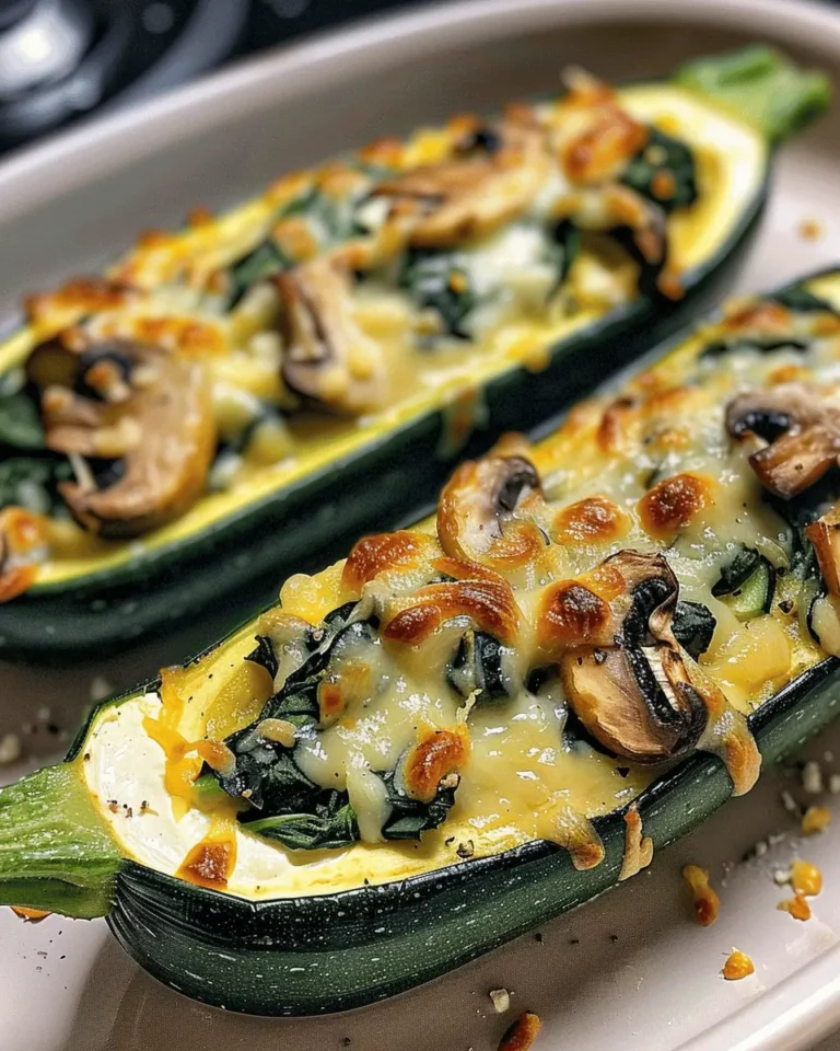 Creamy Ricotta-Stuffed Zucchini with Spinach and Mushrooms