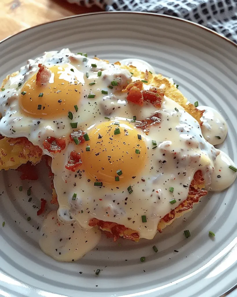 Egg Topped Hash Browns with Bacon Gravy