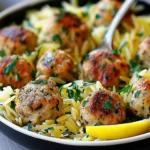 Greek Chicken Meatballs with Lemon Orzo