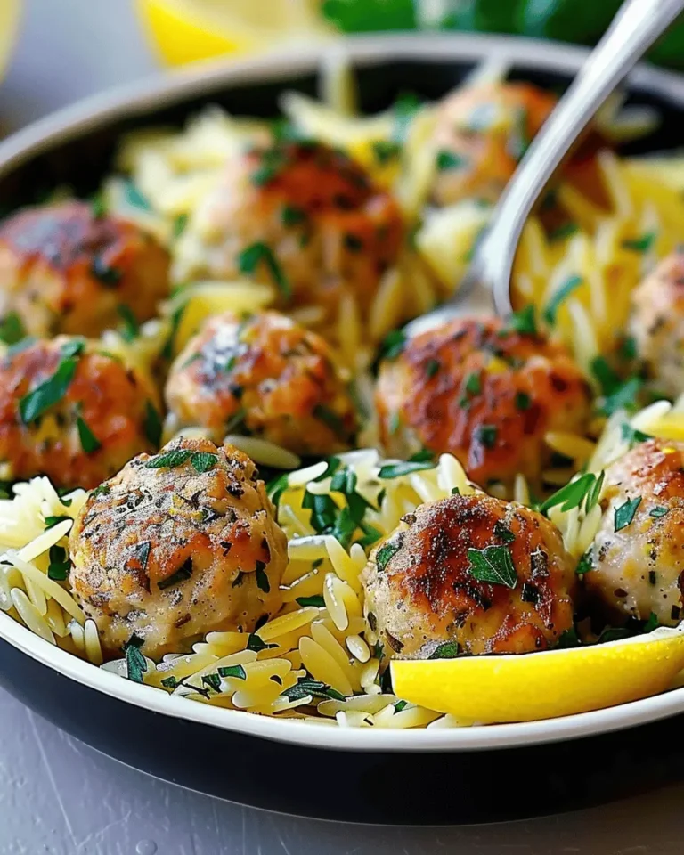 Greek Chicken Meatballs with Lemon Orzo