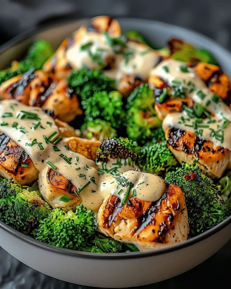 Grilled Chicken & Broccoli Bowls with Creamy Garlic Sauce – Healthy & Flavorful Dinner
