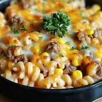 Loaded Cheddar Ranch Beef and Sweet Corn Rotini Bake