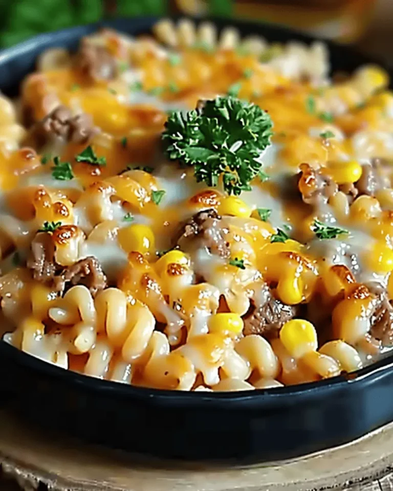 Loaded Cheddar Ranch Beef and Sweet Corn Rotini Bake