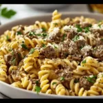 Beef and Rotini in Garlic Parmesan Sauce is delicious!