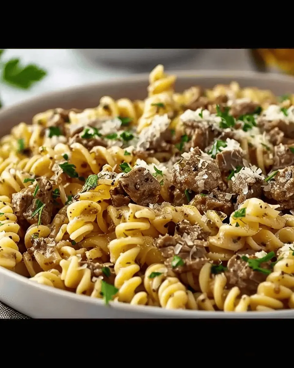 Beef and Rotini in Garlic Parmesan Sauce is delicious!