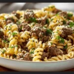 Beef and Rotini in Garlic Parmesan Sauce is delicious!