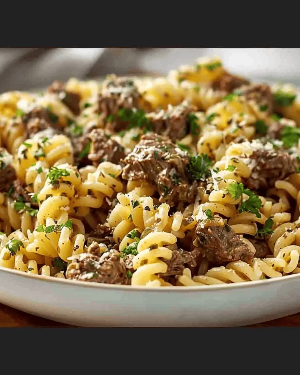Beef and Rotini in Garlic Parmesan Sauce is delicious!