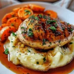GARLIC HERB CHICKEN WITH MASHED POTATOES AND GLAZED CARROTS