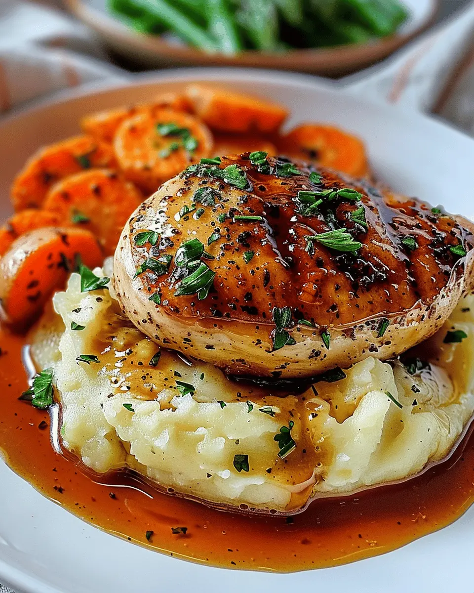 Garlic Herb Chicken: A Juicy Meal with Mashed Potatoes & Glazed Carrots