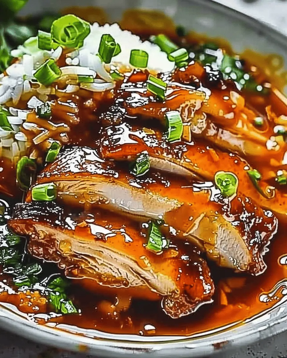 Caramelised Soy Chicken in Garlic Ginger Broth with Rice