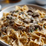 Creamy Parmesan Garlic Beef Bowtie Pasta