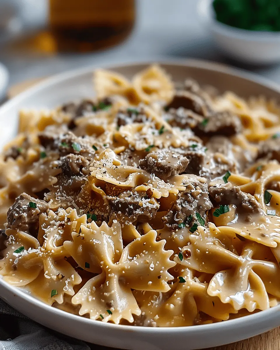 Creamy Parmesan Garlic Beef Bowtie Pasta