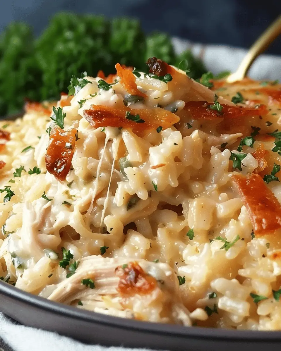 Dump-and-Bake Chicken Alfredo Rice Casserole with Turkey Bacon Delight