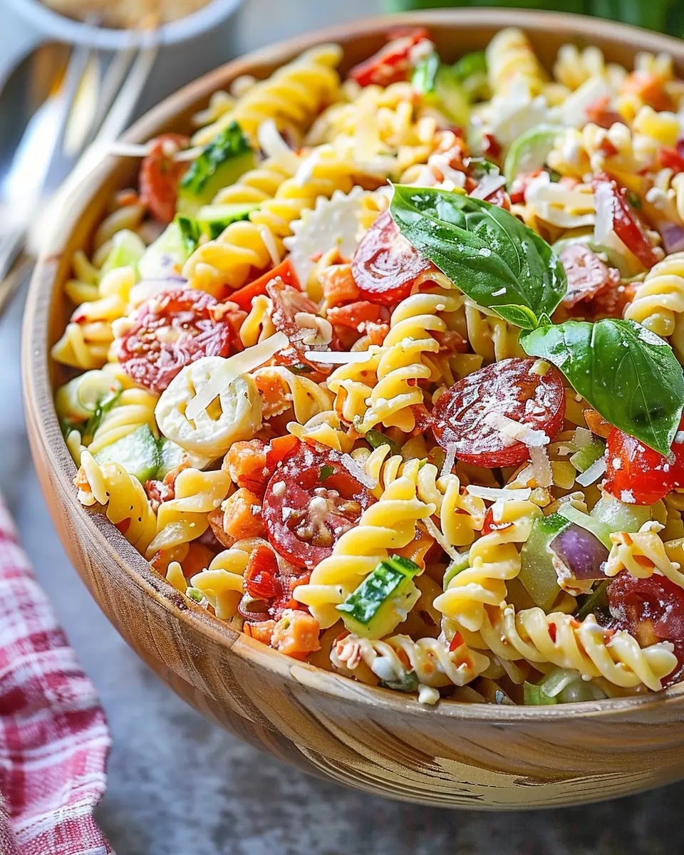 Italian Grinder Pasta Salad with Turkey Bacon and Chicken Ham