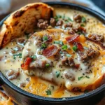 One-Pot Philly Cheesesteak Soup with Bacon and Cheesy Toast