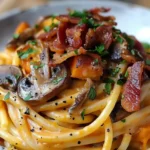 Pumpkin & Mushroom Spaghetti with Crispy Bacon