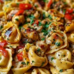 Cowboy Butter Garlic Chicken Tortellini with Fire-Roasted Red Peppers
