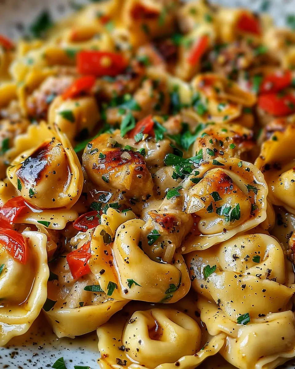 Cowboy Butter Garlic Chicken Tortellini with Fire-Roasted Red Peppers