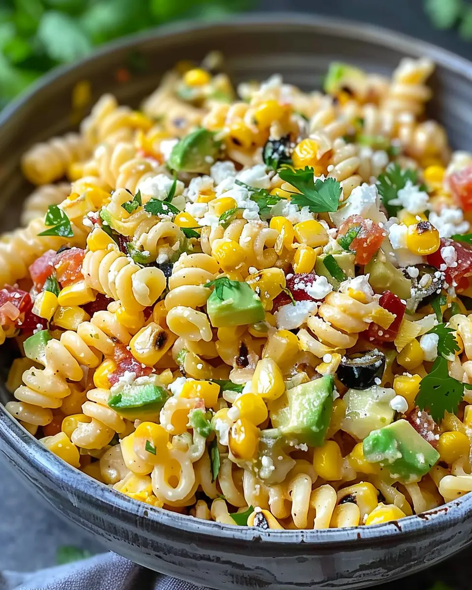 Perfect Mexican Street Corn Pasta Salad with Turkey Bacon Twist