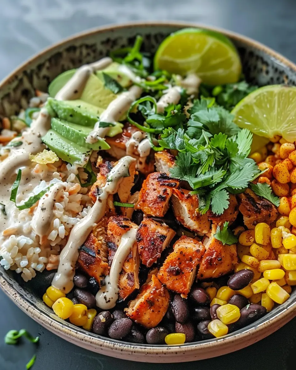 Chipotle Chicken Bowl with Black Beans, Corn, &amp; Creamy Sauce