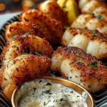 Garlic Butter Cod Bites with Creamy Lemon Herb Dip