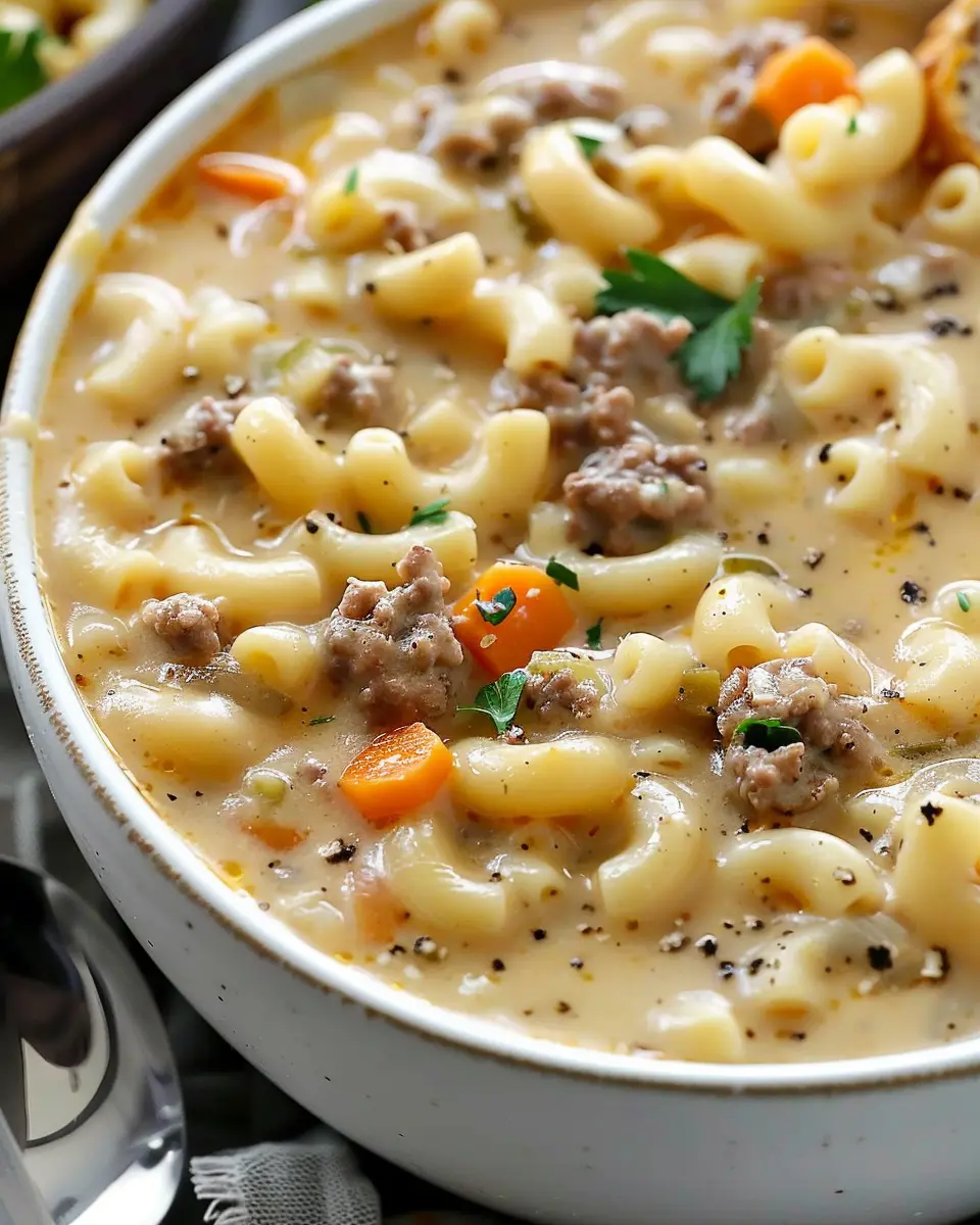 Macaroni Cheeseburger Soup: Indulgent Comfort with Turkey Bacon